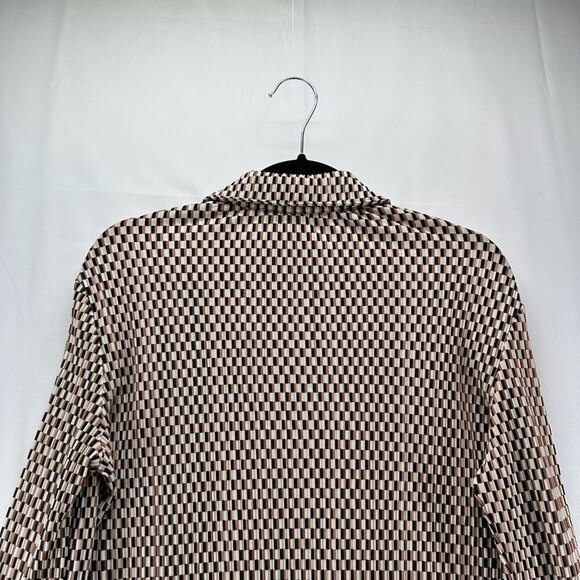 H&M Top Womens Size M Geometric Textured Jersey Button Front Long Sleeve Brown - Picture 5 of 12